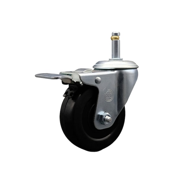 4'' Hard Rubber Wheel Swivel 7/16'' Grip Ring Stem Caster Total Lock Brake